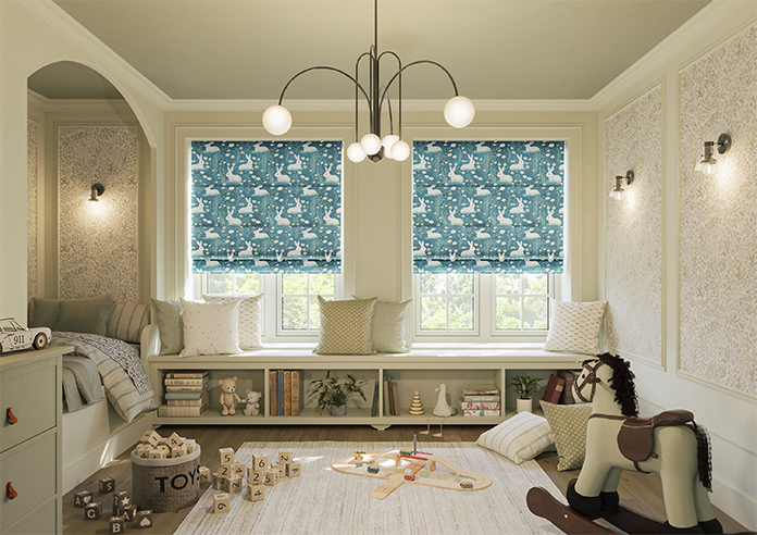 Bunny Meadows, Teal - Twist&Fit Roman Blind - Image 8